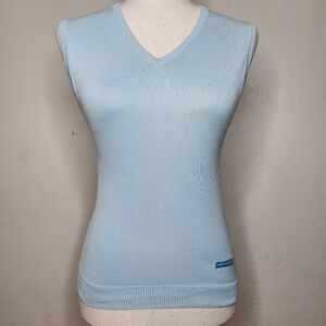 Burberry Golf Baby Blue Cotton V Neck Sweater Vest Size XS